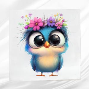 Blue Bird Fabric Panel: Whimsical Quilt Square