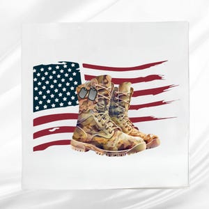 Military Boots Fabric Panel ~ Military Quilt Block ~ Square fabric panel for sewing projects