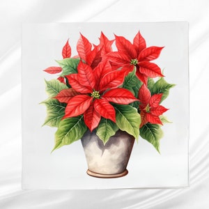 Christmas Poinsettia Fabric Panel ~ Christmas Quilt Panel ~ Square fabric panel for sewing projects