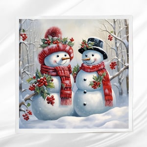 Snowman Couple Fabric Panel ~  Square fabric panel for sewing projects