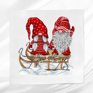 Gnomes on Sled Fabric Panel: Christmas Quilt Block