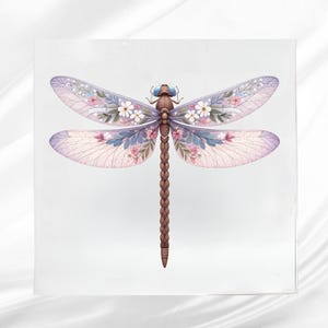 Lavender Floral Dragonfly Fabric Panel ~ Dragonfly Quilt Panel ~ Square fabric panel for sewing projects