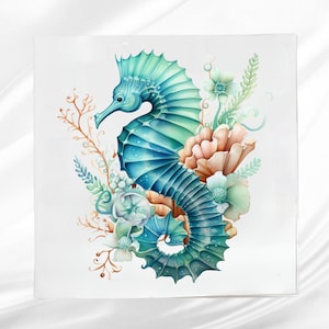 Sea Horse Fabric Panel ~ Quilt Block Panel ~ Square fabric panel for sewing projects