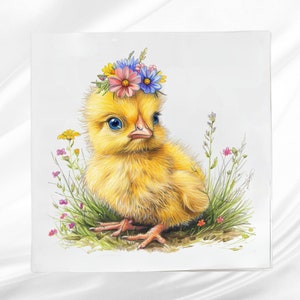 Easter Chick Fabric Panel: Cotton blend Quilt Block
