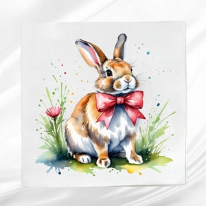 Bunny in a Bow Fabric Panel ~ Easter Quilt Panel ~ Square fabric panel for sewing projects