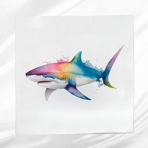 Watercolor Shark Fabric Panel: Sewing Quilt Block