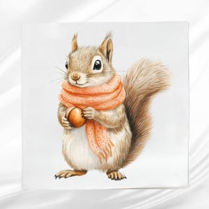 Squirrel Fabric Panel ~ Woodland Animal Quilt Block ~ Square fabric panel for sewing projects