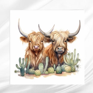 Highland Cows Fabric Panel ~ Western Cows Quilt Panel ~ Square fabric panel for sewing projects