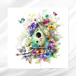 Birdhouse Fabric Panel ~ Quilt Block ~ Square fabric panel for sewing projects