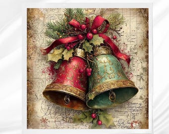 Christmas Bells Fabric Panel: Quilt Fabric Block for Sewing Projects