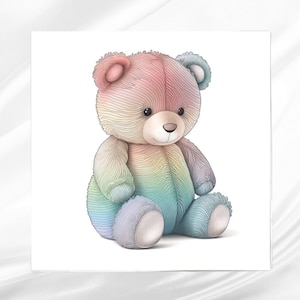 Pastel Bear Fabric Panel ~ Teddy Bear Crafting Fabric ~ Square fabric panel for sewing projects