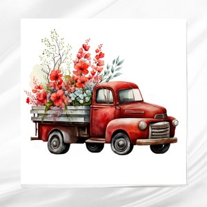 Red Truck Christmas Fabric Panel: Floral Quilt Block