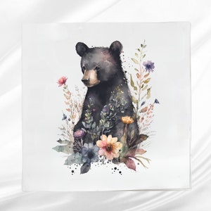 Black Bear Fabric Panel ~ Quilt Block ~ Square fabric panel for sewing projects