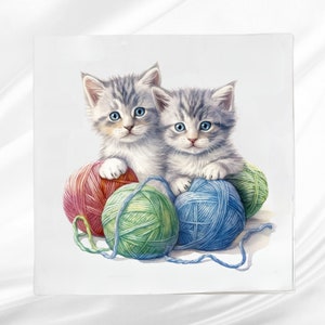 Kittens with Yarn Fabric Panel: Sewing Quilt Block