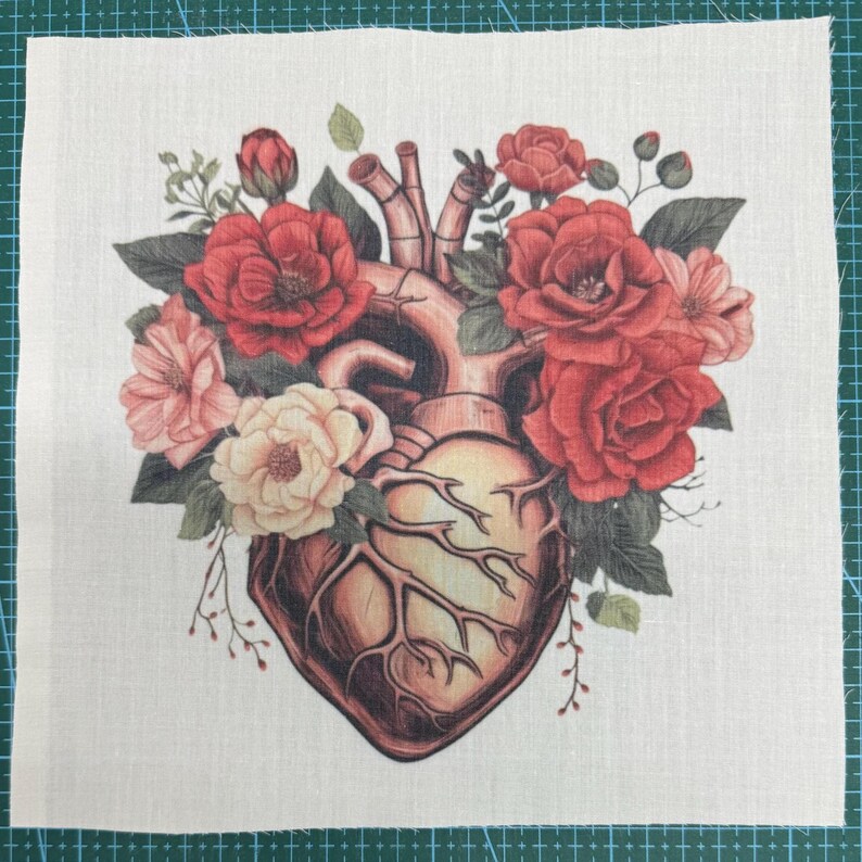 Floral Anatomical Heart Fabric Panel: Sewing Craft Square - Etsy
