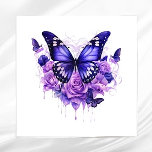 Purple Butterfly Fabric Panel ~ Butterfly Quilt Block ~ Square fabric panel for sewing projects