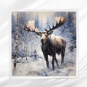 Winter Moose Fabric Panel ~ Square fabric panel for sewing projects