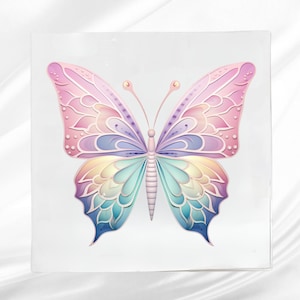 Pastel Butterfly Fabric Panel ~ Quilt Block ~ Square fabric panel for sewing projects