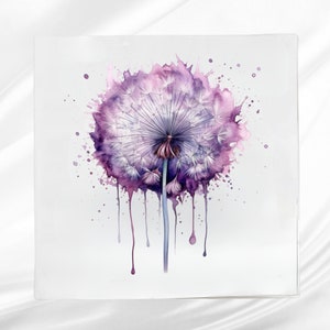 Purple Dandelion Fabric Panel ~ Quilt Block ~ Square fabric panel for sewing projects