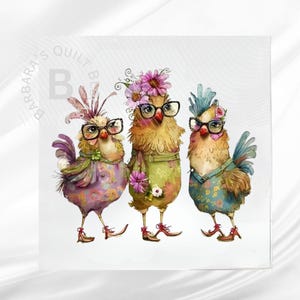 Funny Chicken Fabric Panel: Whimsical Quilt Block for Sewing