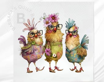 Funny Chicken Fabric Panel: Whimsical Quilt Block for Sewing