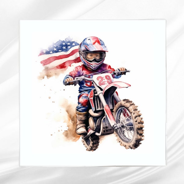 Dirt Bike Kid Fabric Panel ~ Crafting Fabric ~ Square fabric panel for sewing projects