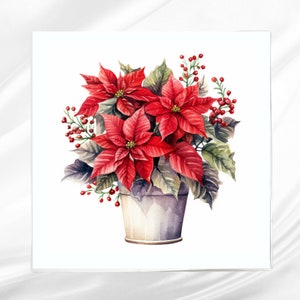 Poinsettia Fabric Panel ~ Christmas Quilt Panel ~ Square fabric panel for sewing projects