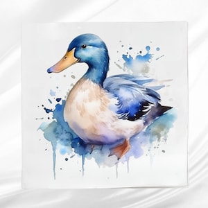 Blue Mallard Duck Fabric Panel ~ Duck Quilt Block ~ Square fabric panel for sewing projects