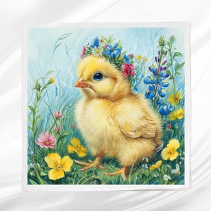 Baby Chick Fabric Panel: Spring Flower Field, Easter Crafting