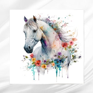 Boho Horse Fabric Panel ~ Horse Quilt Panel ~ Square fabric panel for sewing projects