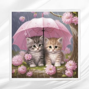 Kittens Under Umbrella Fabric Panel, DIY Quilt Block