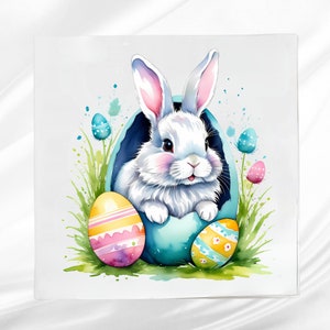 Easter Bunny and Eggs Fabric Panel ~ Easter Quilt Panel ~ Square fabric panel for sewing projects