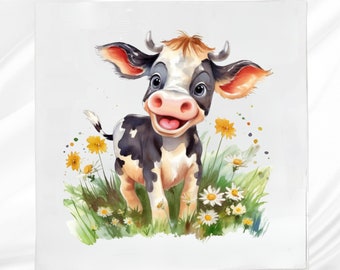 Baby Calf Fabric Panel: Square Quilt Block for Sewing