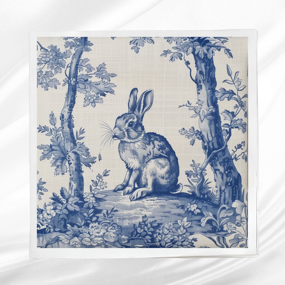 Blue Toile Rabbit Fabric Panel: Easter Sewing Project Square - Etsy