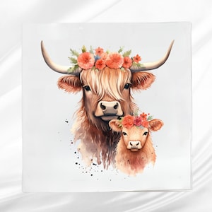 Highland Cow Fabric Panel ~Highland Quilt Panel ~ Square fabric panel for sewing projects