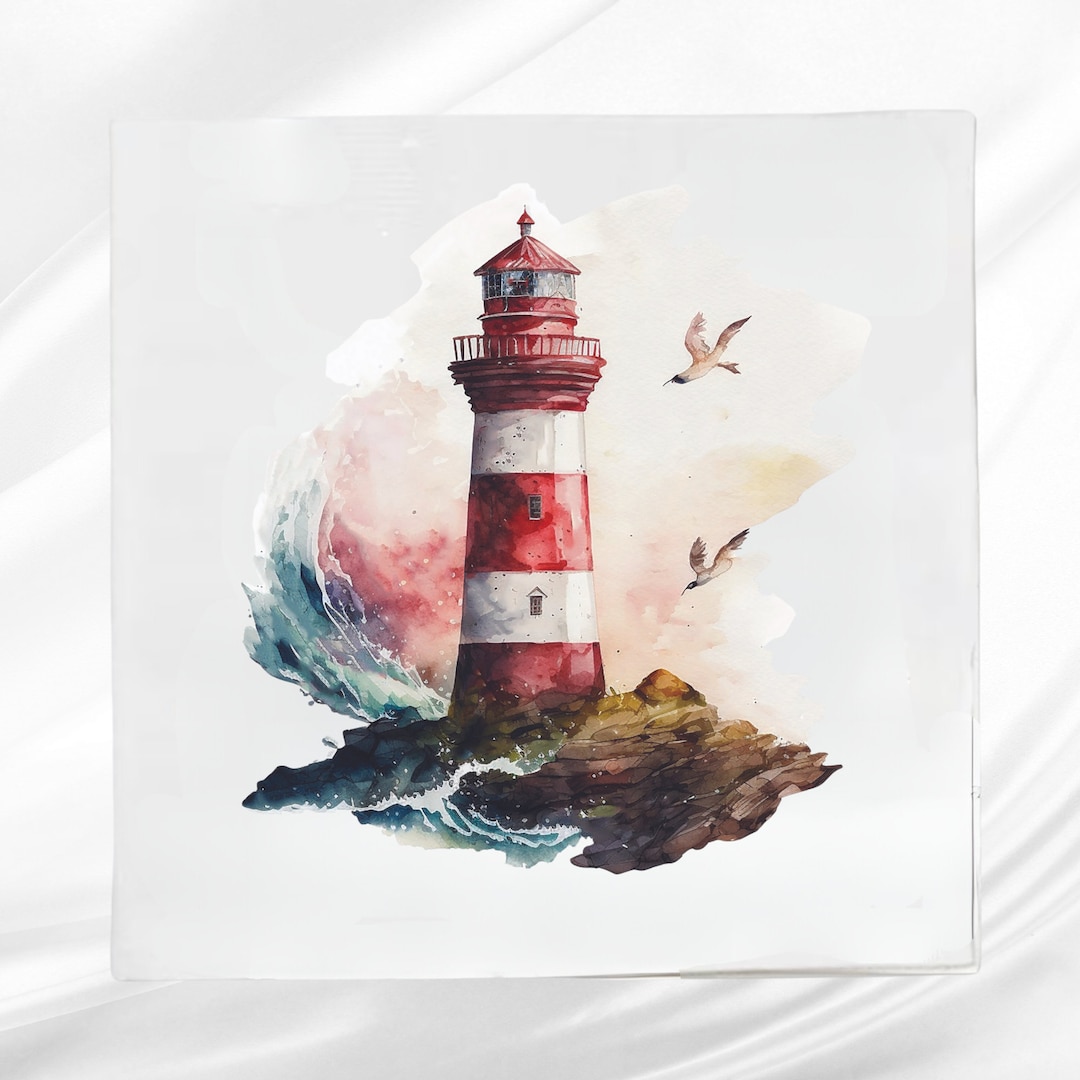 Vintage Lighthouse Fabric Panel Quilt Block Square Fabric Panel for