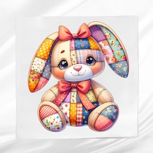 Patchwork Bunny Fabric Panel ~  Quilted Bunny Quilt Panel ~  fabric panel for sewing projects
