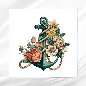 Floral Anchor Fabric Panel ~ Quilt Panel ~ Square fabric panel for sewing projects
