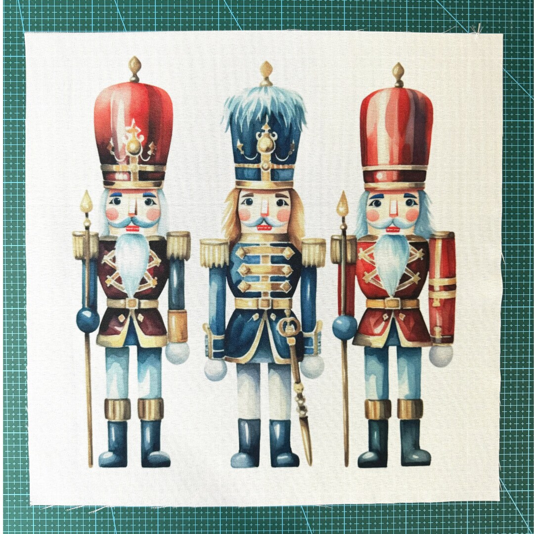 Nutcrackers Fabric Panel Christmas Crafting Fabric Square Fabric Panel