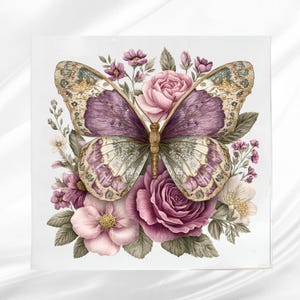 Floral Butterfly Fabric Panel ~ Butterfly Quilt Block ~ Square fabric panel for sewing projects