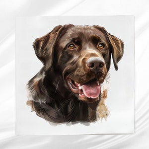 Chocolate Labrador Fabric Panel: Cotton blend Quilt Block