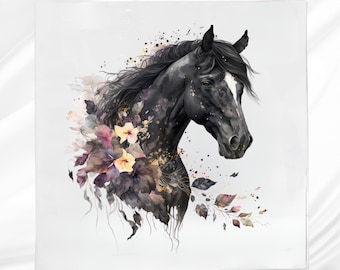 Boho Horse Fabric Panel: Black Horse Quilt Block