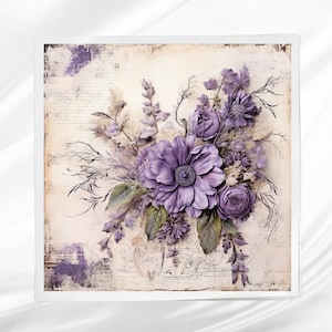 Purple Decoupage Style Fabric Panel ~ Square fabric panel for sewing projects