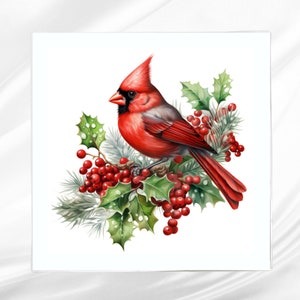 Christmas Cardinal Fabric Panel ~ Square fabric panel for sewing projects