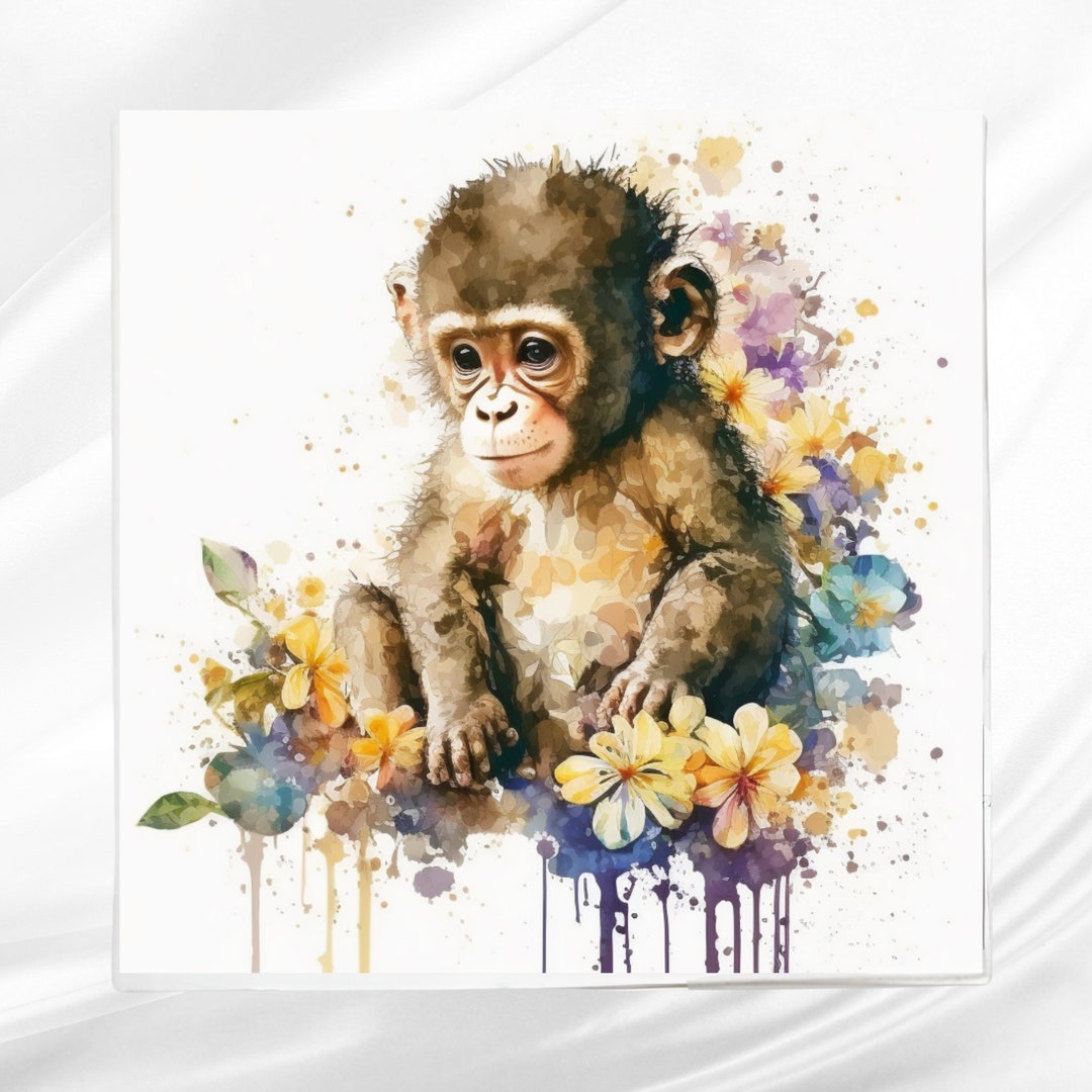 Floral Monkey Fabric Panel Quilt Block Square Fabric Panel for Sewing ...