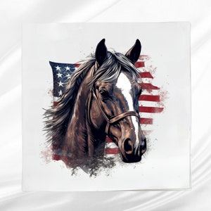 Patriotic Horse Fabric Panel ~ Horse Quilt Block ~ Square fabric panel for sewing projects