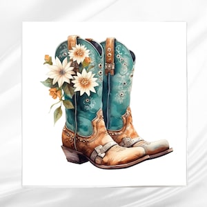 Western Cowgirl Boots Fabric Panel ~ Western Quilt Panel ~ Square fabric panel for sewing projects