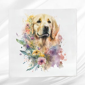Golden Retriever Fabric Panel ~ Quilt Block ~ Square fabric panel for sewing projects