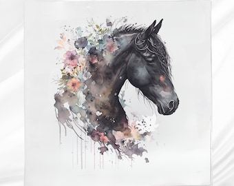 Boho Horse Fabric Panel: Floral Quilt Block