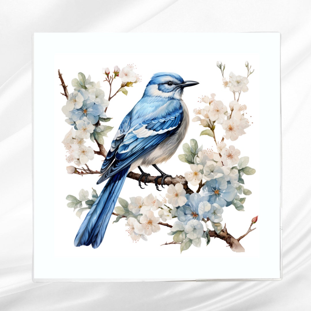 Blue Bird Fabric Panel Bird Quilt Block Square Fabric Panel for Sewing
